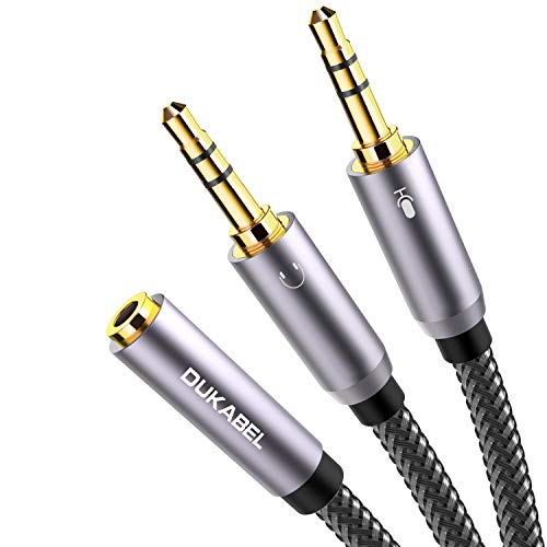 Headset Splitter Cable, Gold-Plated & Strong Braided Y Splitter Audio Cable Separate Microphone Headphone Port Gaming Headset Splitter PC Earphone Adapter VoIP Phone -DuKabel TopSeries (11inch / 30cm)