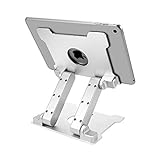KABCON Quality Tablet Stand,Adjustable Foldabele Eye-Level Aluminum Solid Up to 15-in Tablets Holder for Microsoft Surface Series Tablets,iPad Series,Samsung Galaxy Tabs,Amazon Kindle Fire,Etc.Silver