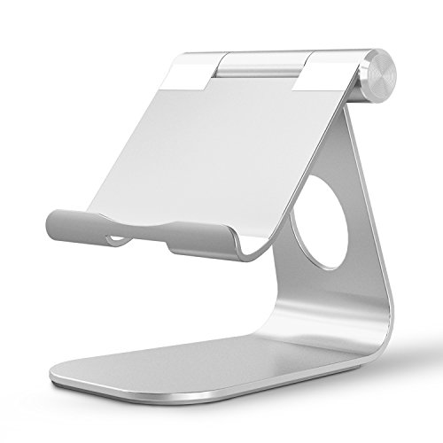 OMOTON Adjustable Tablet Stand Compatible with iPad, Tablets (Up to 12.9 inch) and all Cell Phones, Stable Sticky Base, Silver