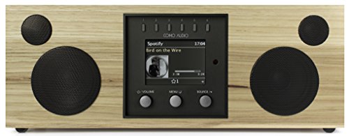 Como Audio Duetto Wireless Speaker - Hand-Crafted Veneer Cabinets - One Touch Streaming, Internet Radio, Bluetooth, Wi-Fi - Hickory/Black