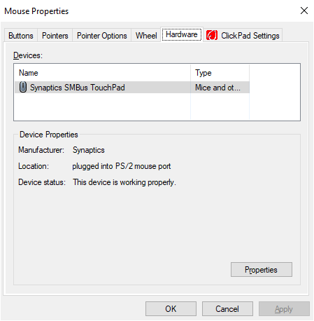 Laptop mouse properties