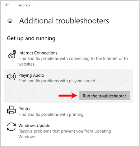 Audio troubleshooter windows