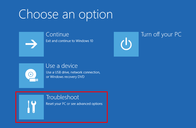 Windows advanced startup Choose an option